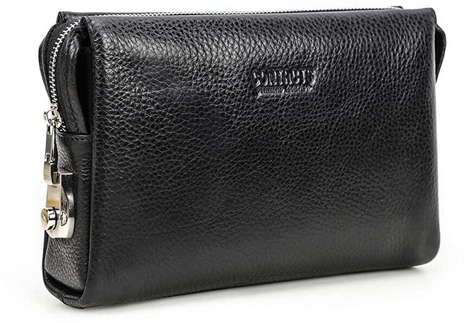 Contacts 천연 가죽 코드 락 클러치 지갑 남성용 여행 도난 방지 클러치 백 손목 핸드백 정리함 블랙.