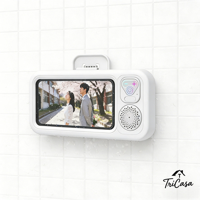 360도 욕실 방수 핸드폰거치대 스피커 방수 케이스 터치 거치대, 화이트, TRI-5