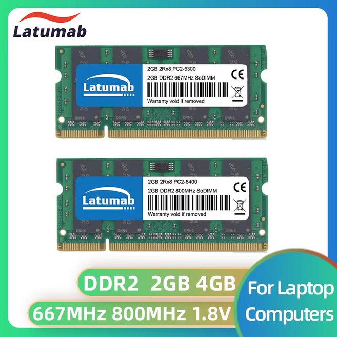 Latumab 메모리 RAM DDR2 노트북 SODIMM PC2 5300 6400 200 핀 .8V 듀얼 채널 4GB 8GB 667MHz 800MHz, [06] 2GB 800MHz 2PCS