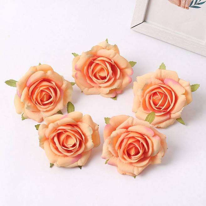 仿真花天狼玫瑰假花朵 塑料花 頭飾diy材料, 1個, 橘色1朵【樣品裝】