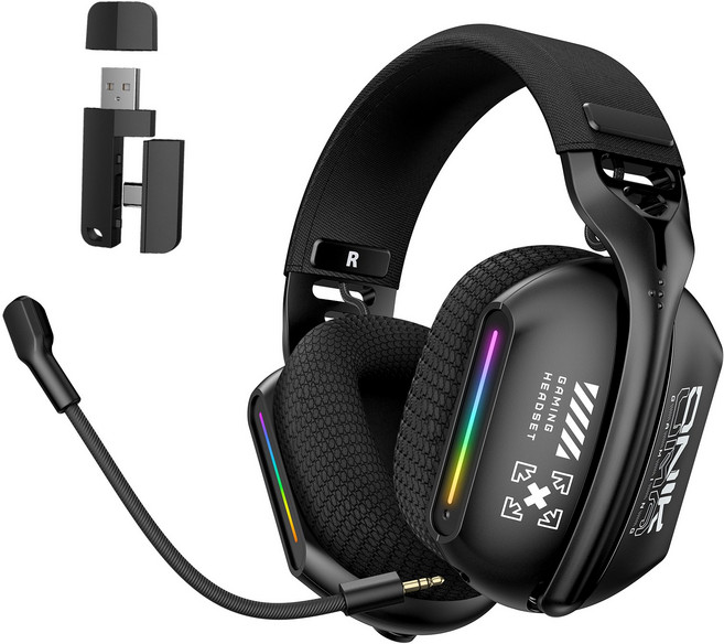 ONIKUMA 무선 게이밍 헤드셋 3모드 연결 가상 7.1 노이즈캔슬링 마이크 GT808, 블랙