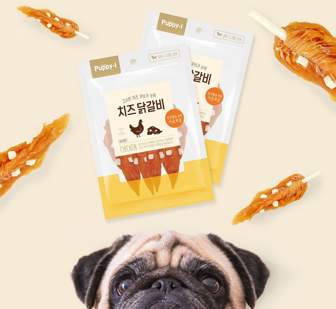 퍼피아이 치킨 꽈배기 껌 치즈 닭갈비 고구마치킨 사시미 스낵 100g, 치즈닭갈비, 1개