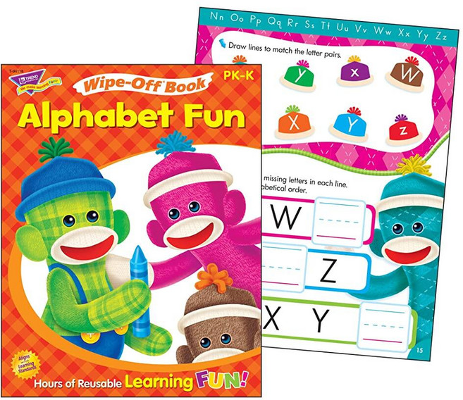 Trend Enterprises Alphabet Fun Sock Monkeys 와이프 오프 북