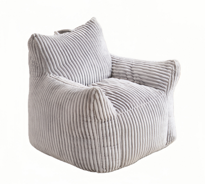 舒適燈芯絨豆袋沙發椅 附扶手設計 簡約現代風 客廳臥室適用 灰, 壓縮沙發：灰