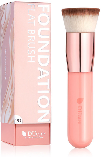 DUcare 파운데이션 브러시 플랫 가부키 자체 선탠 브러시 합성 전문 브러시 액체 혼합 광분 광택 정형 화장 도구, 1개, Pink