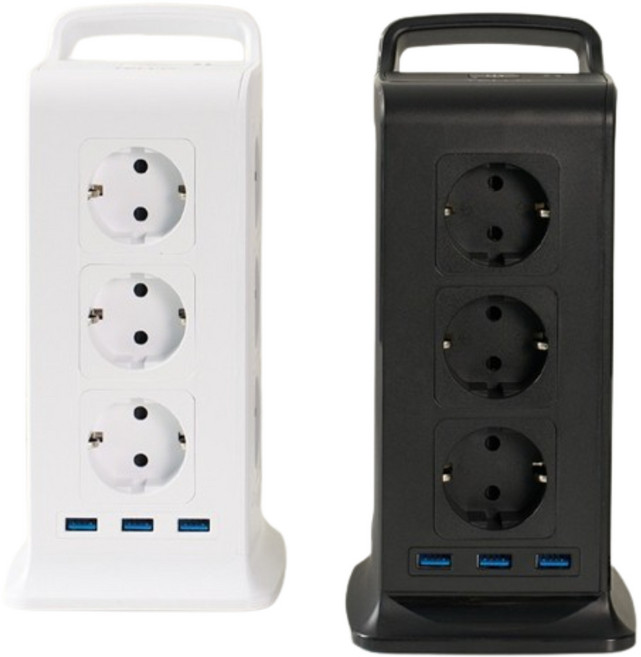 텔로 타워 USB 멀티탭 캠핑 멀티 컬러 콘센트 고용량 어댑터 누전 과부하 차단 4000W 15구, 3m, 블랙, 1개