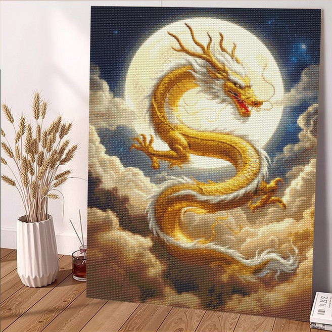 wonderful live 보석십자수 대형 DIY 키트 캔버스형 액자 풍경 인물 해바라기 꽃식물 부엉이 40 x 50 cm, 1개, 날아오르는 용