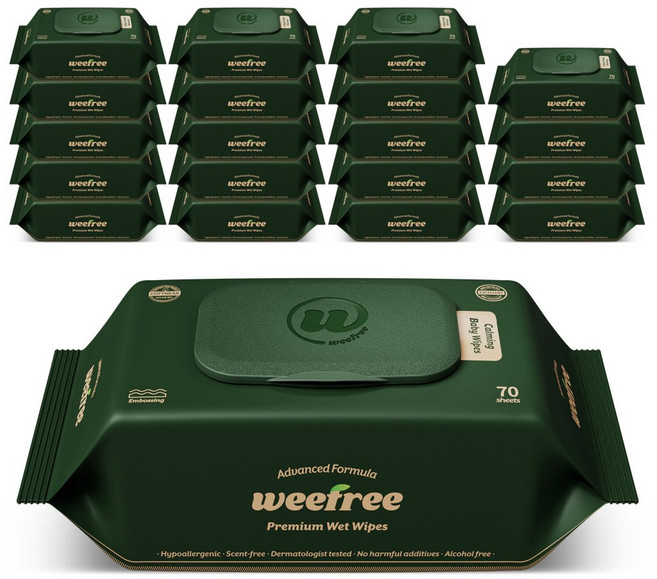 위프리 카밍 그린 엠보싱 아기물티슈, 20개, 70매, 75g