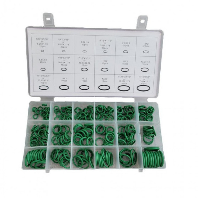 O링 세트 그린 고무 제품 수리 18종 270pcs 패킹 바킹 오링 자동차 에어컨 냉매 씰링, 1개