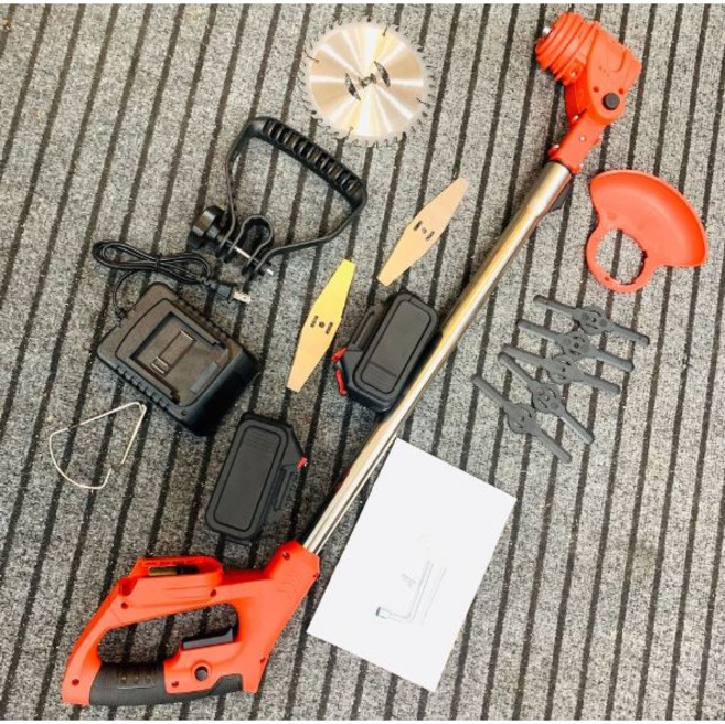 鋰電割草機 (牧田款) 21V(18V) 充電式家用小型割草機/草坪修剪機, 1個, JJ割草機 低價款 紅 3.0AH雙電