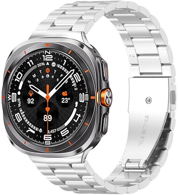 갤럭시 워치8/워치8 클래식 공용 울트라 2025 호환 스테인리스 세 줄 스틸스트랩 메탈 밴드 40/44/46/47mm, 실버