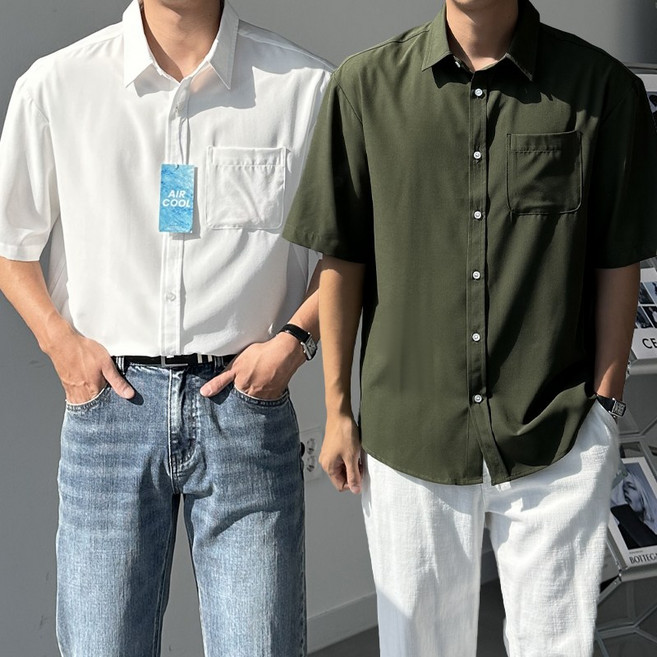 남자 아이스 세미오버핏 고밀도 구김방지 링클프리 반팔 셔츠 빅사이즈 13컬러