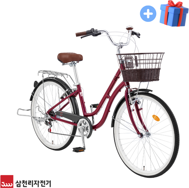 삼천리 2026년식 26 프림로즈 여성용 클래식 시티 바구니 자전거 7단, 펄 블랙, 1개