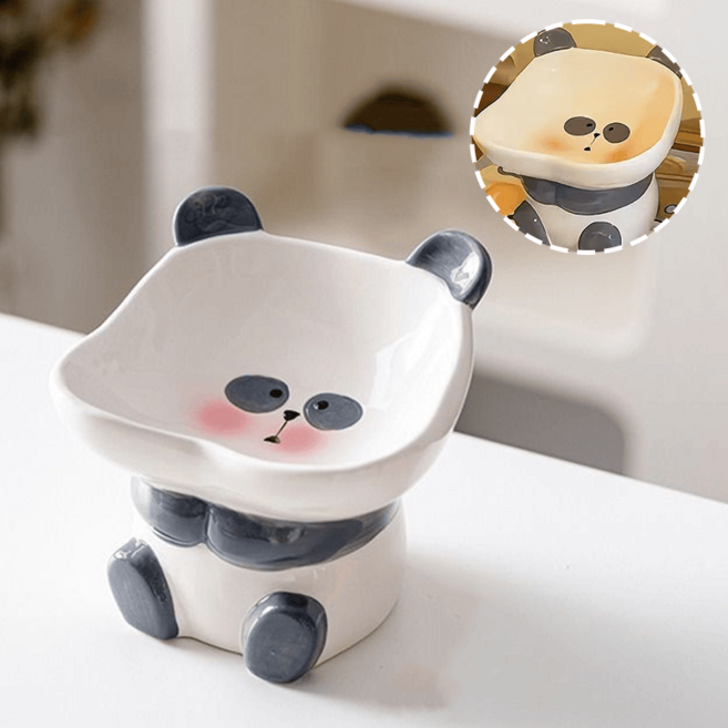 판다 캐릭터 세라믹 펫 보울 척추 보호 고높이 디자인 고양이 강아지 먹이그릇, Black, 1개