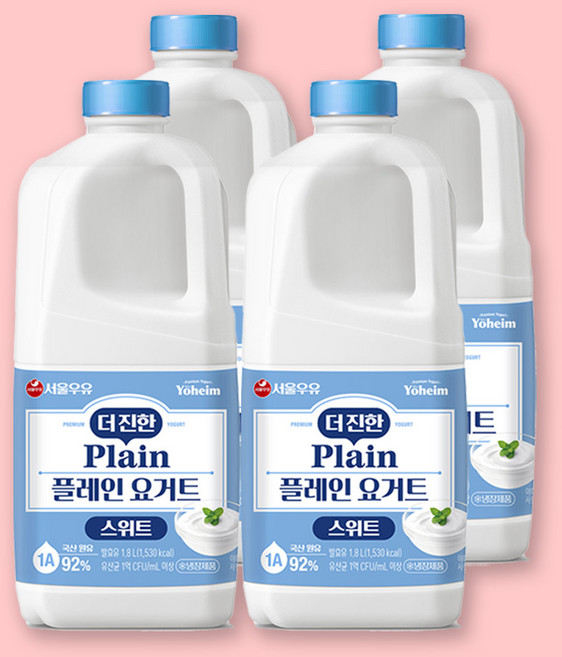 서울우유 더진한 플레인 스위트 요거트1800ml 4입 가당 토핑 그릭요거트 만들기, 1.8L