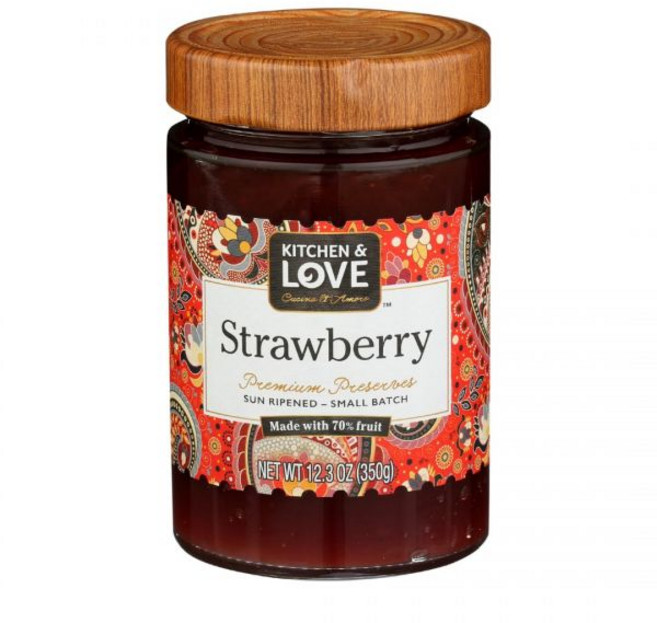 베이커리 잼 일잼 키친 앤 러브 딸기 프리미엄 보존 | 일 70% 소량 장인 햇볕에 익힌 상태로 제작됨, 1개, 350g