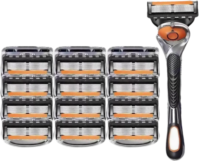 TOVLIVING 5중 면도날 + 면도기 질레트 호환용, 12개, 블랙, 신형 프로글라이드