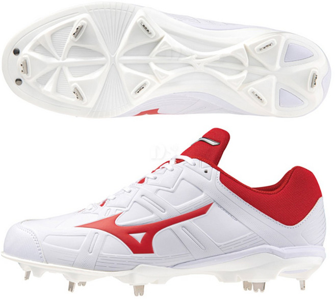 미즈노 버디 징스파이크 일체형징 야구화 화이트/레드 232662