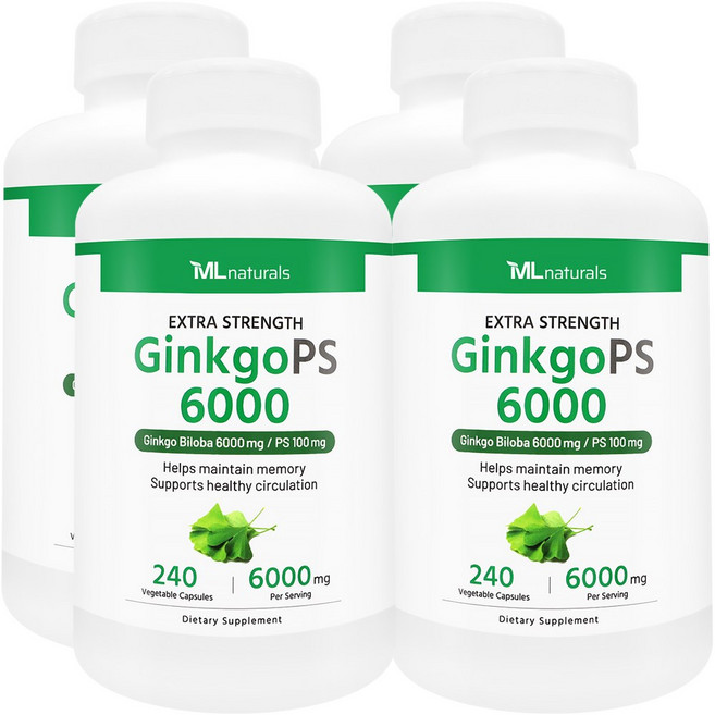 [미국빠른직구] 신제품 마이라이프 내추럴스 징코PS 6000 (은행잎추출물+포스파티딜세린), 4개, 240정