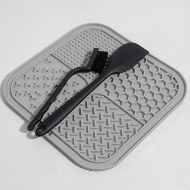 튼튼댕냥 스파츌러 세척솔 셋트 프리미엄 급체방지 리킹매트, 1개, 그레이