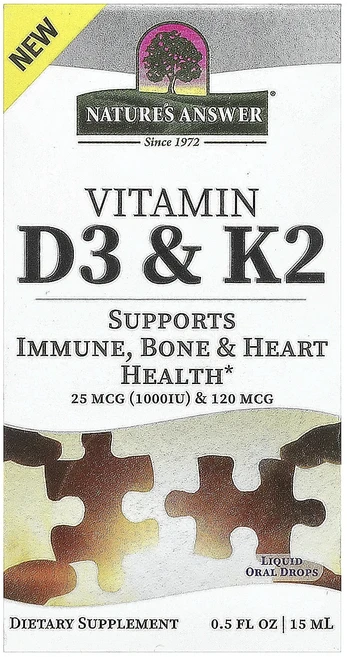 Nature's Answer 비타민D3 및 K2 15ml(0.5fl oz), 15ml, 1개 - 쿠팡