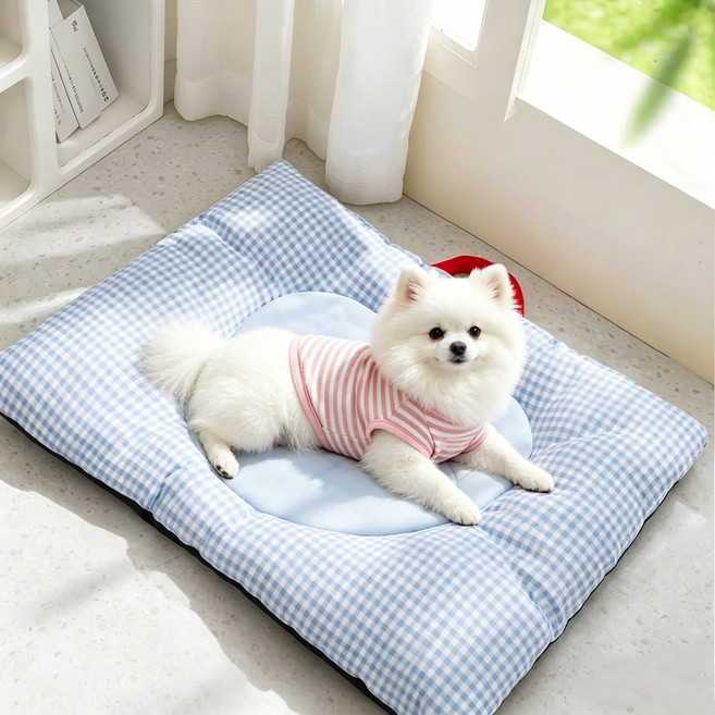 강아지 고양이 방석 애완동물 휴대용 방석, 1개, 블루 체크A01