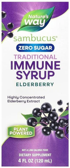 Nature's Way Sambucus® 전통 면역력 증진 시럽 설탕 무함유 엘더베리 50mg 120ml(4fl oz) NWY-06971, 118.294 ml, 1개, 120ml - 쿠팡