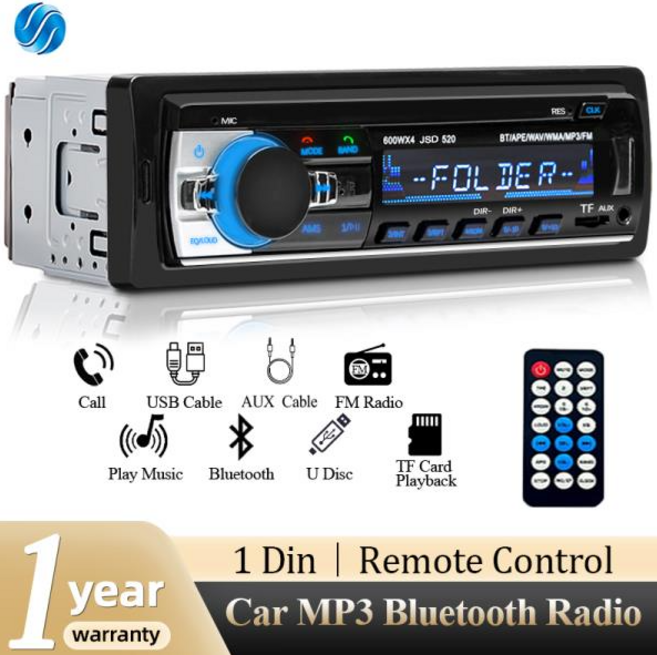 SINOVCLE 차량용 라디오 스테레오 플레이어 블루투스 MP3 60Wx4 FM 오디오 음악 USB SD 대시 AUX 입력 포함 1 딘, 02 12V With FK, 1개