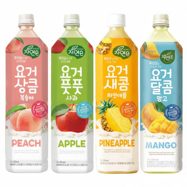 웅진 자연은 요거상큼 복숭아+요거새콤 파인애플+요거풋풋 사과+요거달콤 망고 1.5L 각3개씩 총12개, 12개