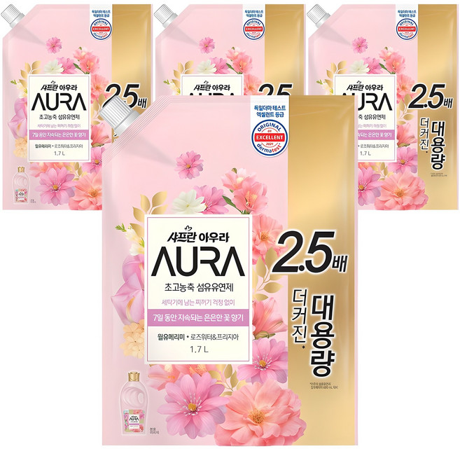 아우라 초고농축 섬유유연제 윌유메리미 리필, 1.7L, 4개