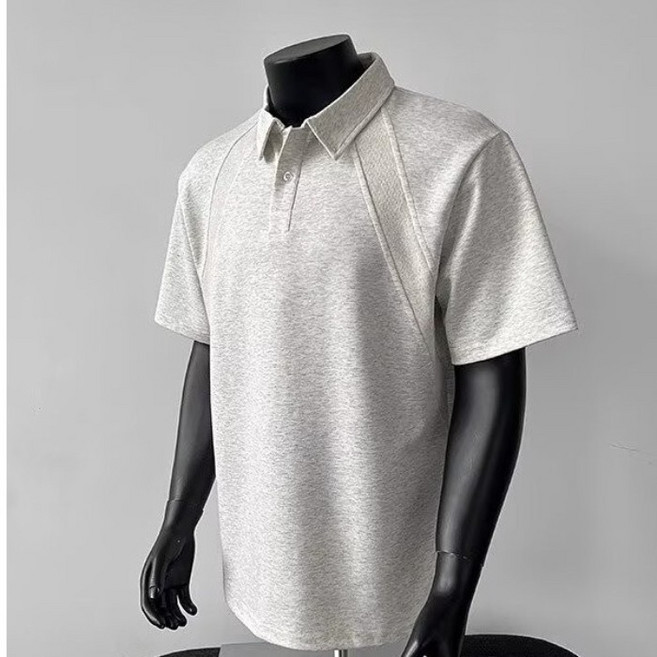 美式POLO衫 男士夏季翻領插肩五分袖上衣