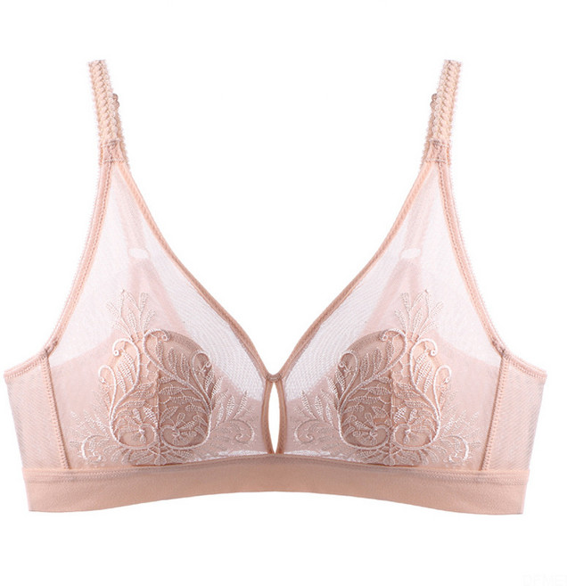 DFMEI 초박형 토끼 귀 브래지어 여성용 스틸 링 없음 수집 얇은 섹션 큰 가슴 보여주는 작은 수 놓은 속옷