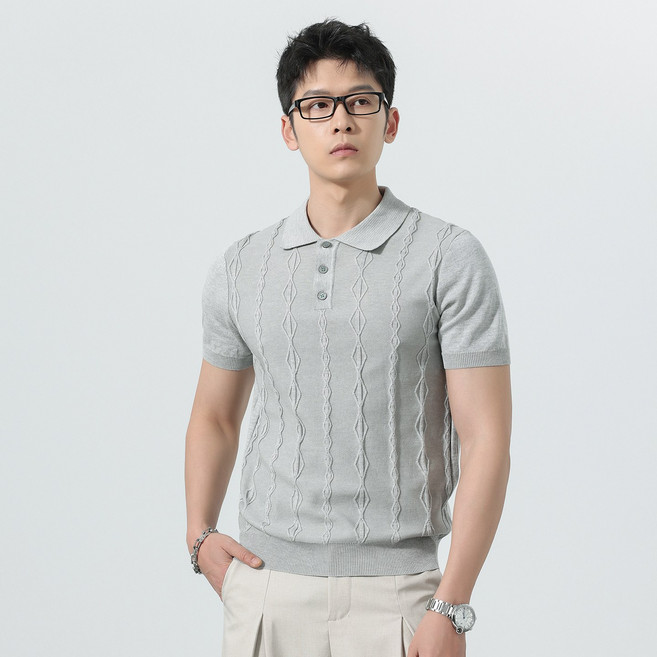 ANYOU 남자 여름 니트 반팔 상의 솔리드 터틀넥 반팔 티셔츠