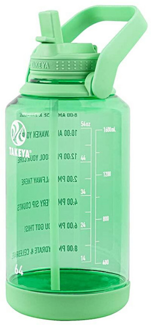 다케야 Takeya Motivational 빨대 뚜껑과 시간 마커가 있는 물병 946.4ml32온스 브리지 블루 - 샘 방지 BPA 프리 일일 섭취량 추적용 164535, 피스타치오 그린