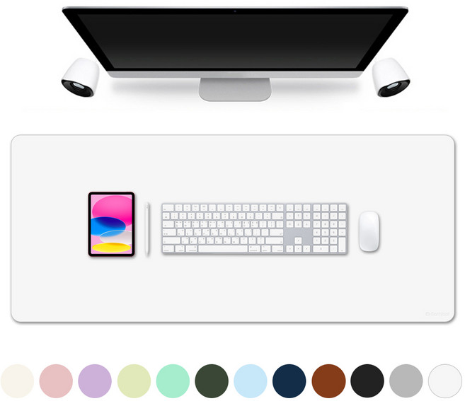 얼리봇 프리미엄 가죽 키보드 마우스 대형 장패드 데스크패드 책상 테이블 매트, 밀크 화이트