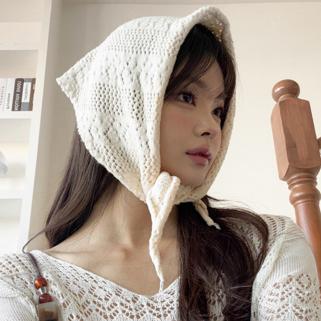 블루씨티 펀치 홀 니트 삼각 넥 스카프 헤어 두건