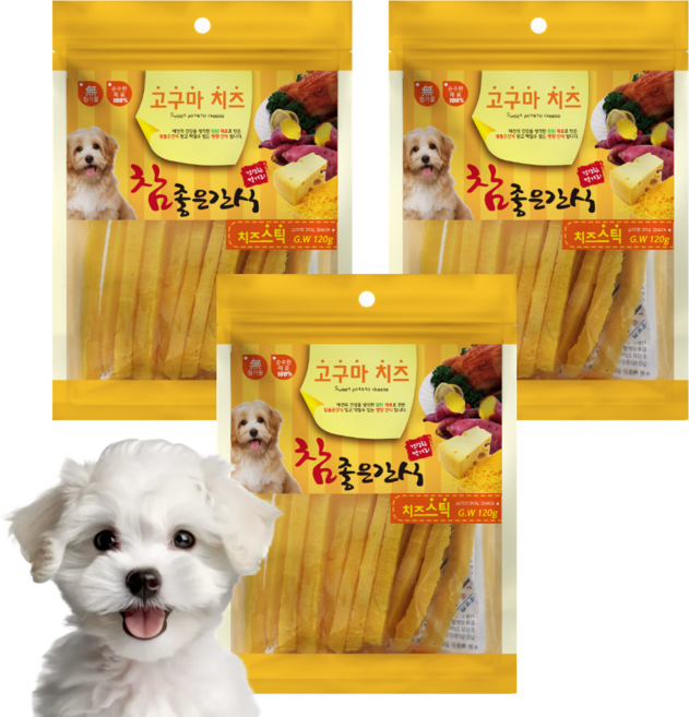 참좋은간식 고구마치즈 강아지 말랑 영양간식, 치즈스틱맛, 120g, 3개