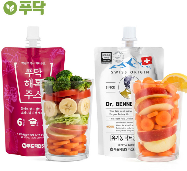 푸드닥터S 푸닥 해톡주스 X 유기농 벤나주스 반반과채주스 CCA주스 ABC주스, 1세트, 100ml