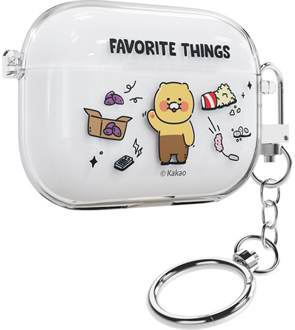 카카오프렌즈 춘식이 카툰 블루투스 이어폰 투명 슬림 케이스 키링 세트, 훼이보릿