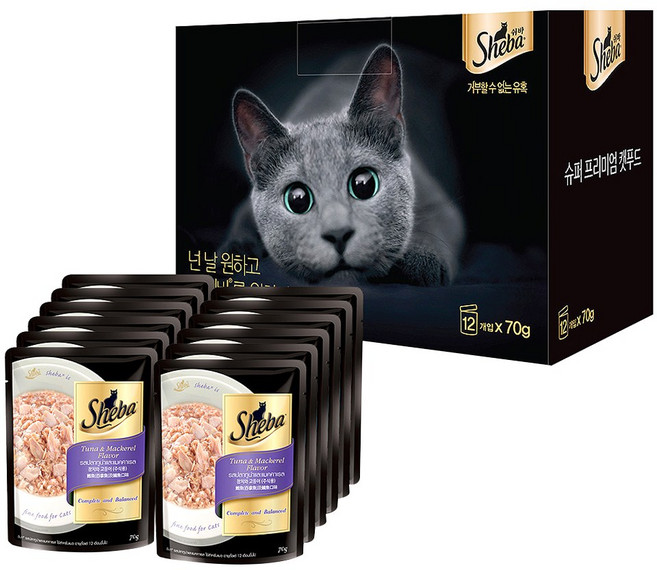 쉬바 고양이 주식 파우치, 참치+고등어, 70g, 12개