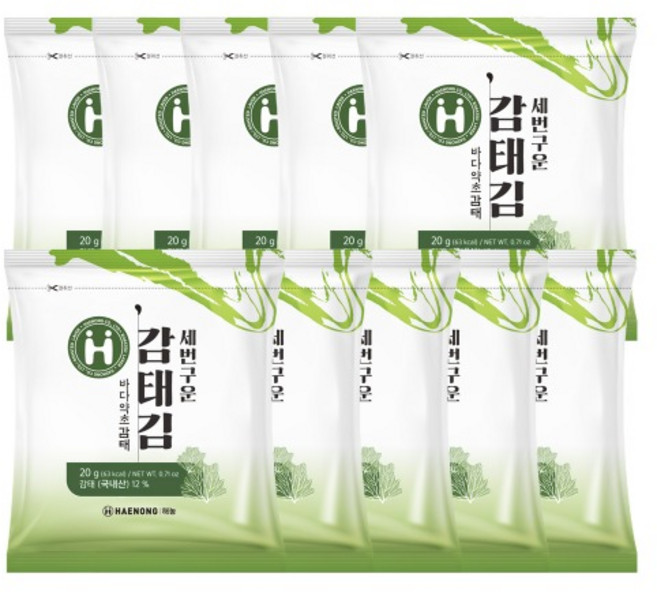 해농 세번구운 감태김 20g X 10봉, 10개