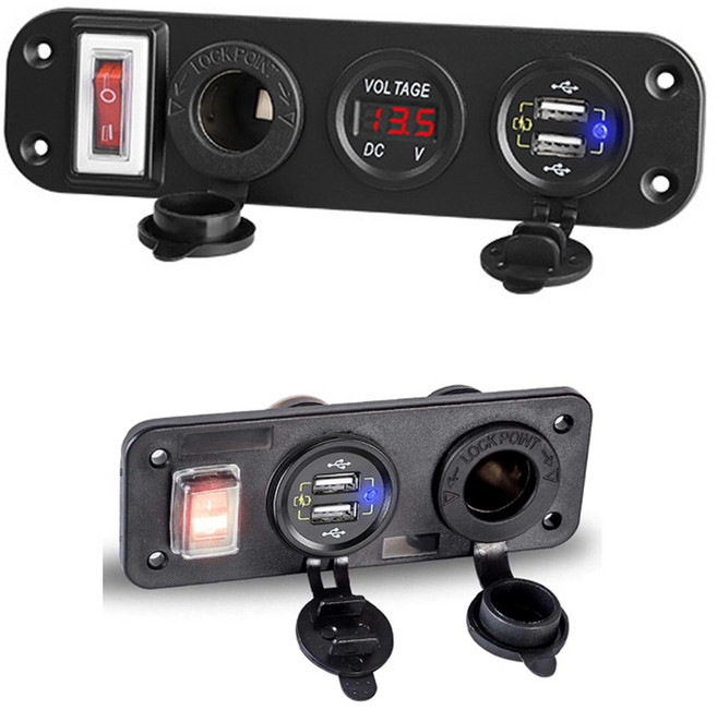 락모터스 KC 전파인증 매립형 스위치타입 QC3.0 12V 24V USB출력 시거잭 시가소켓 DIY, 전원스위치소켓3구, 1개, 3구