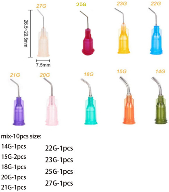 10-45개 1 스테인레스 스틸 45도 팔꿈치 디스펜스 무딘 팁 14G 27G, 02 mix-10pcs