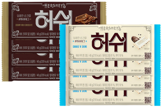 허쉬 레귤러바 밀크 40gX4개+허쉬 레귤러바 쿠앤크 40gX4개, 1세트, 320g