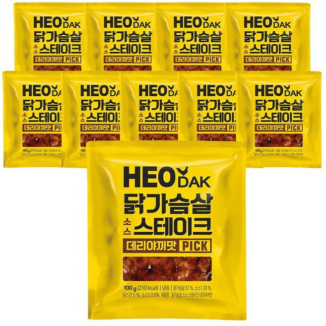 허닭PICK 닭가슴살 소스 스테이크 데리야끼, 10개, 100g