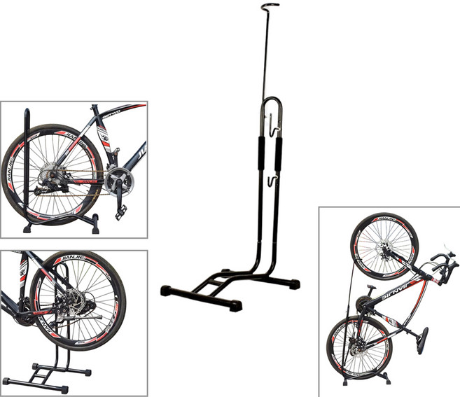 三合一自行車停車架 L型插入式腳踏車展示架 維修架 - 公路車/小徑車/登山車適用, 1個, 黑色