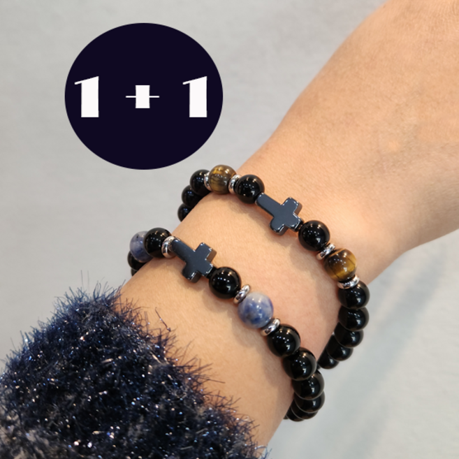 1+1 (왓썸)명품스타일 호안석 십자가 팔찌 럭셔리 A급 남자 여자 루비 금전운 성공 건강 행운 부귀영화 대박기원 만사형통 부자원석 소원