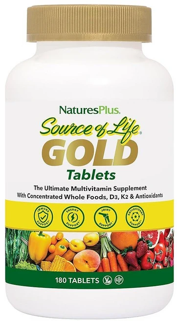 NaturesPlus Source of Life 골드 멀티비타민 - 180정 - 비타민 D3 B12 및 K2 포함 - 혈액 뼈 및 면역 지원 - 채식주의자 및 글루텐 프리, 1개 - 쿠팡