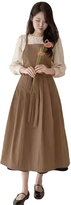 나인나 미용 네일 꽃집 공방 방수 롱 원피스 앞치마, 1개, 커피