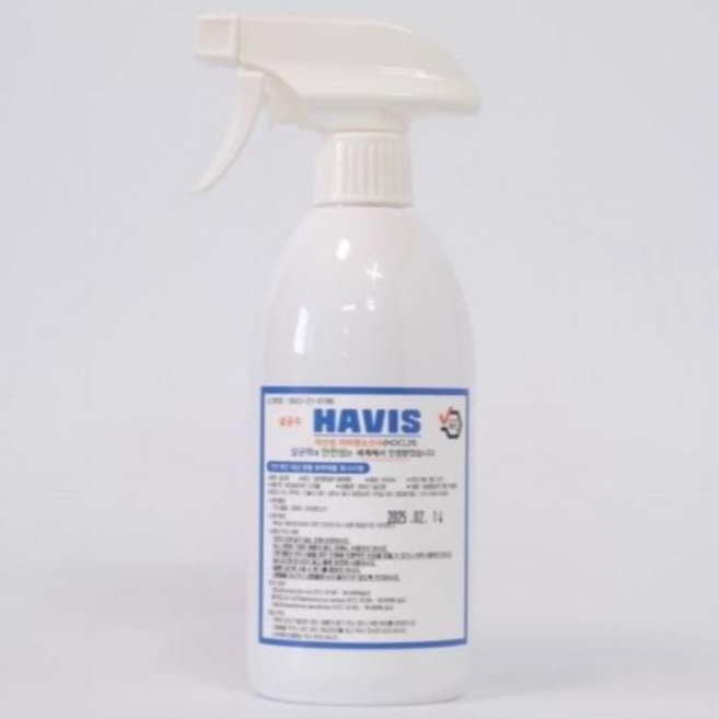 HAVIS 하비스 미산성 차아염소산수 집안 구석구석 가능 의류 모자 가능 반려동물기기 가능 살균 장난감 소독 살균제 탈취 살균수 소독수 소독제 소독스프레이 코로나 전염병 방역, 1개, 500ml